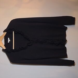 Garnet Hill Ruffle Edges Cashmere V-Neck Button Front Cardigan NWOT